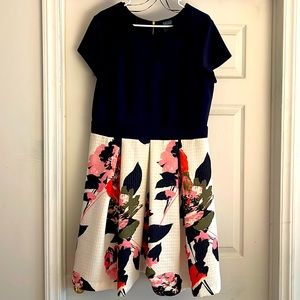 Navy and cream floral dress, size 16